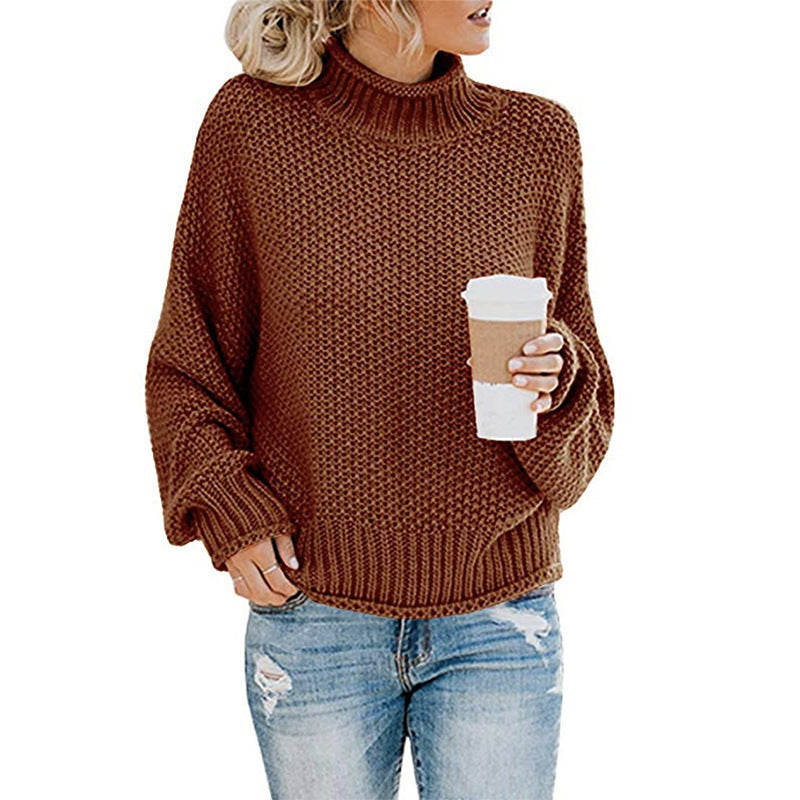 Solid Turtleneck Pullover Sweater Winter Fashion Casual Knitted Long-Sleeved Top Women's Clothing