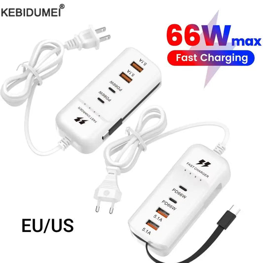 4 Ports Multiport USB Charger PD Type C Fast Charging EU US Plug Wall Charger USB Hub Adapter USB Quick Mobile Phone Charger