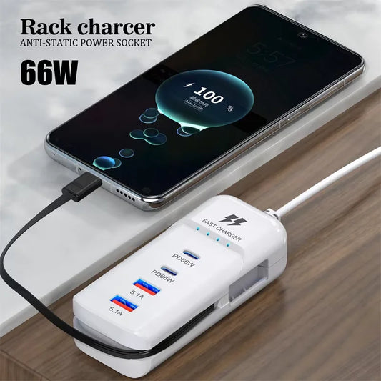 4 Ports Multiport USB Charger PD Type C Fast Charging EU US Plug Wall Charger USB Hub Adapter USB Quick Mobile Phone Charger